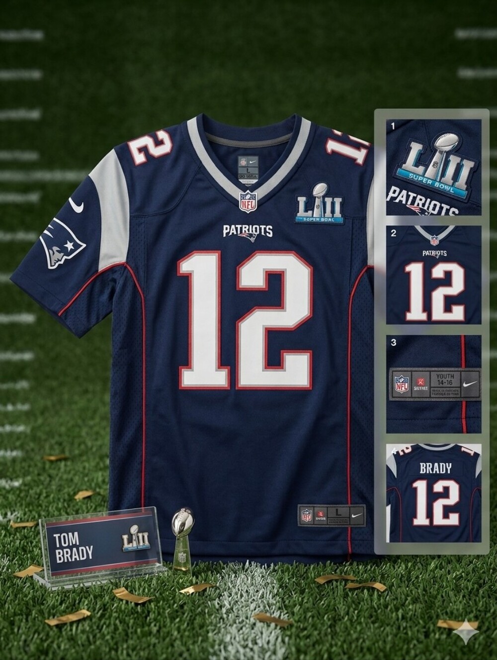 Nike Tom Brady #12 New England Patriots Super Bowl LII Jersey Youth Large 14-16